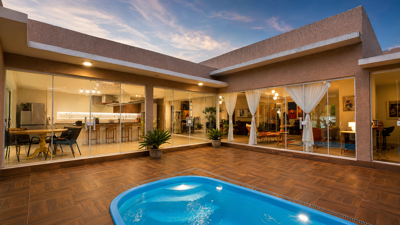 Casa - Térrea com piscina com 4 quartos (sendo 4 suite(s)) a 3000,00 metros praia.